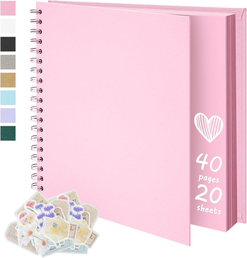 Remowith 7X7 Inch DIY Scrapbook Photo Album, Kraft Blank Paper Scrap Book 40 Pages Memory Book for Wedding Family, Pink - Image 1